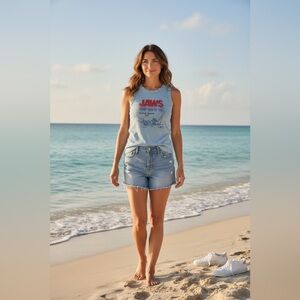 Jaws Graphic Tank Top - Light Blue